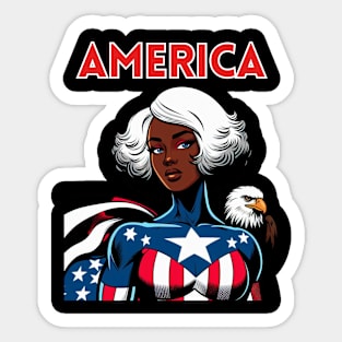 America Black Female Comic Book Superhero Bald Eagle Patriot July 4 Sticker